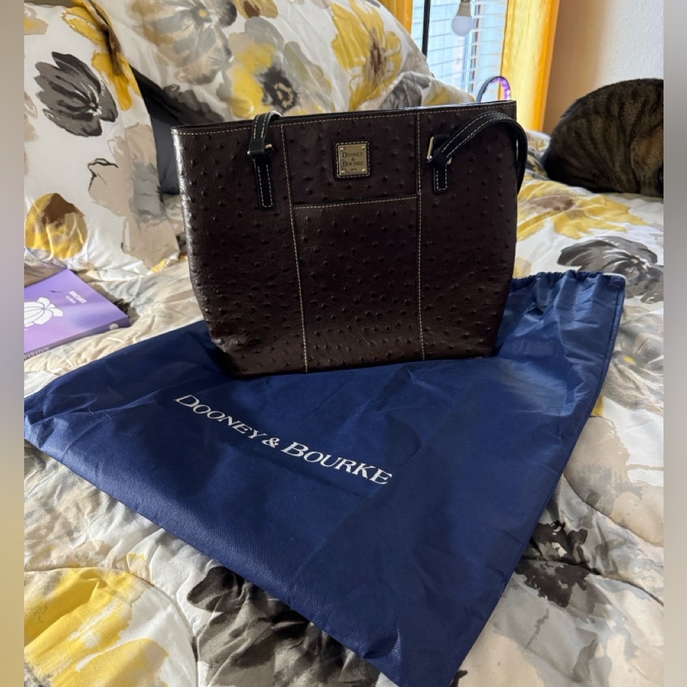 Dooney & Bourke Dark Brown Ostrich Leather Shoulder Bag - Picture 15 of 16